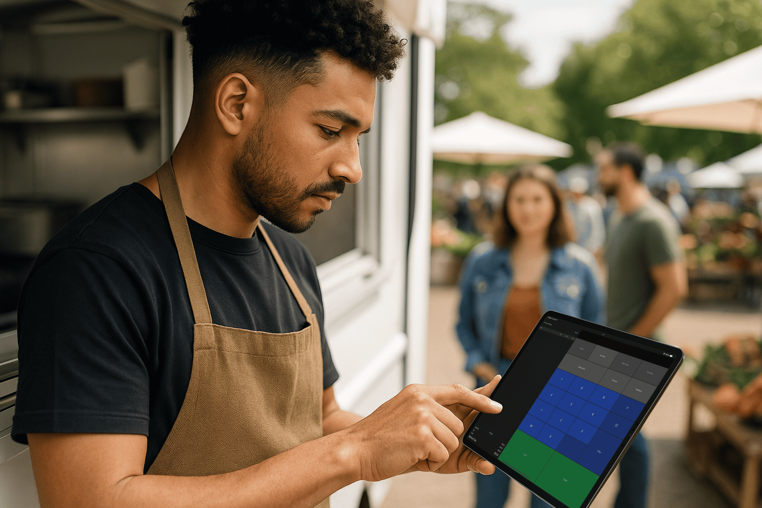 Man Holding iPad Cash Register