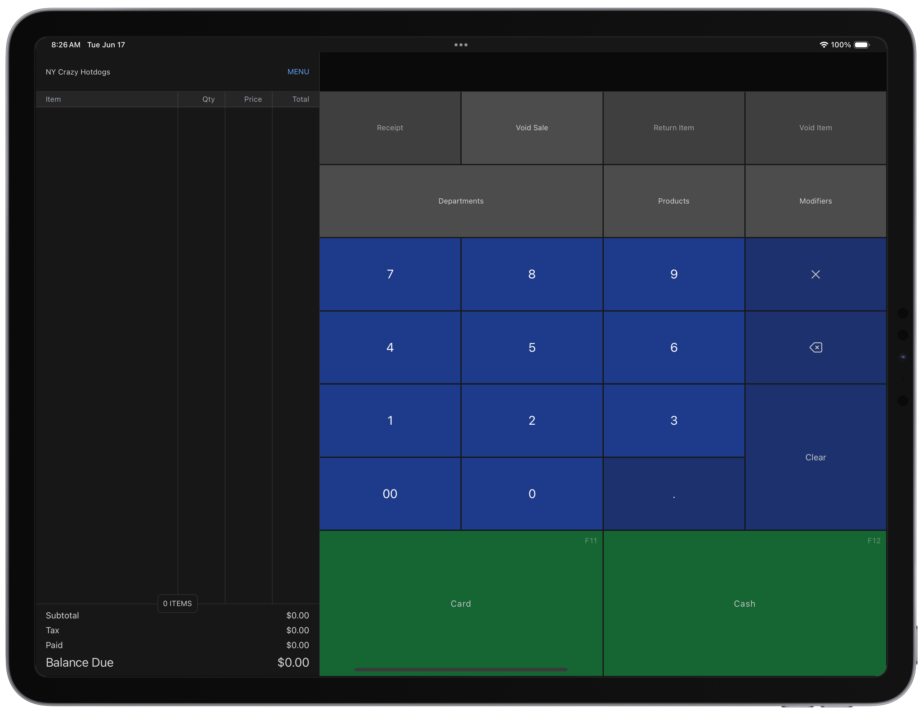 iPad Cash Register Screenshot
